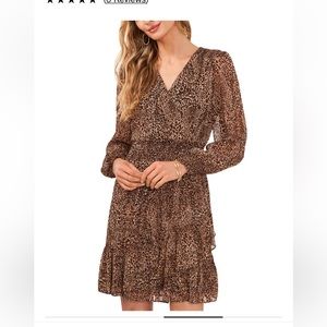 Petite Animal-Print Smocked Ruffle V-Neck Dress